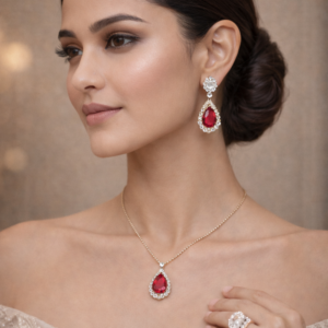 Red Diamond Pendant and Earring Set