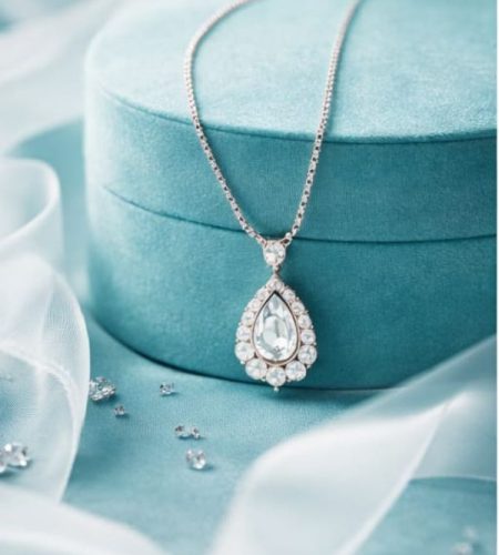 Tulua Diamonds – Teardrop Diamond Pendant Necklace in White Gold, IGI Certified, Kolkata